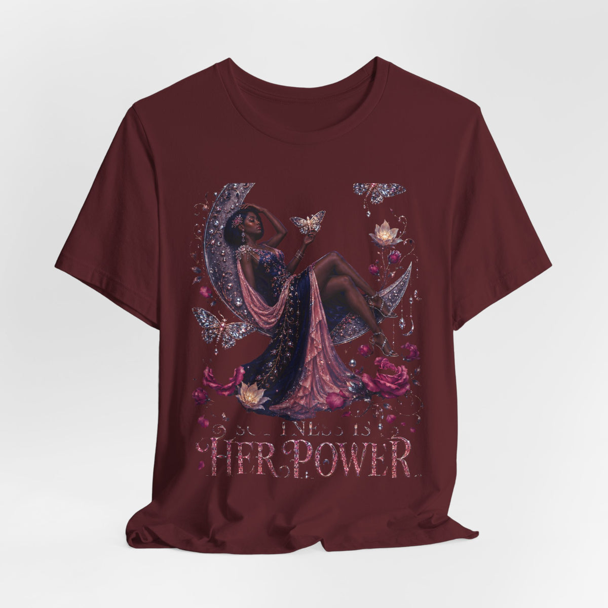 Her Power Tee — Empowering Moon Goddess Women’s Graphic T-Shirt