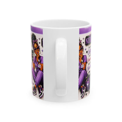 Nurse Ceramic Mug — "Fueled by Coffee, Driven by Compassion" Purple Scrub Gift (11oz, 15oz)