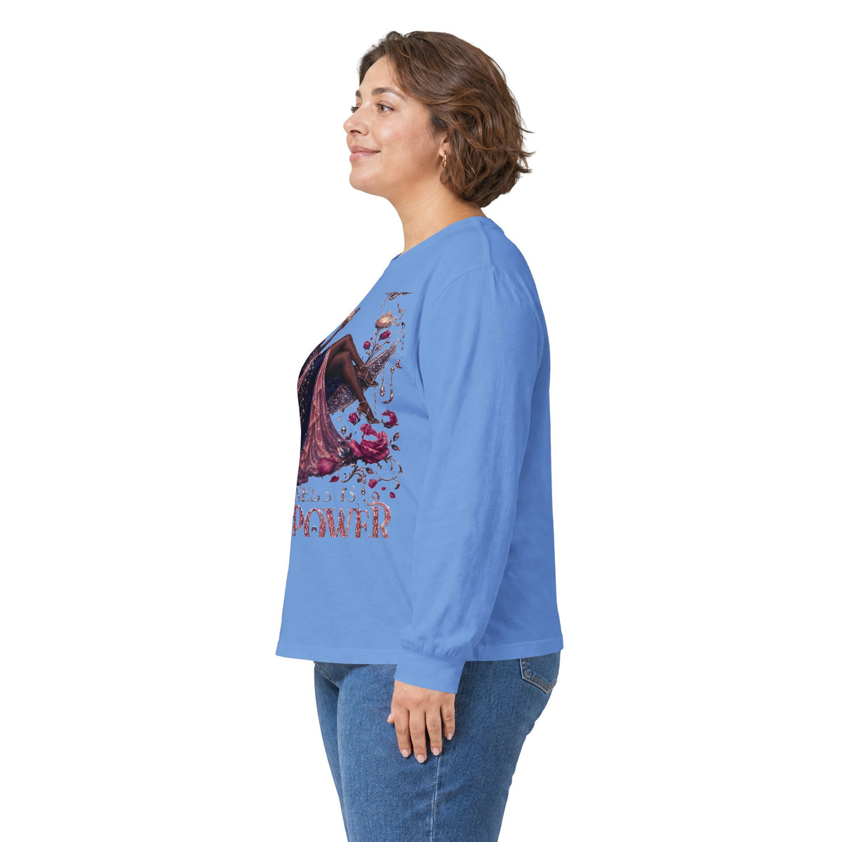 Long Sleeve Tee — 'She Is The Shadow' Gothic Floral Art Shirt