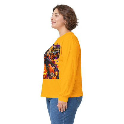 Halloween Witch Pumpkin Long Sleeve Tee — "Glam to Give a Boo!" Graphic Shirt