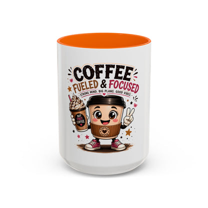 Coffee Fueled & Focused Mug — Cute Cartoon Coffee Cup Gift (11/15oz)