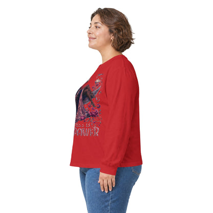 Long Sleeve Tee — 'She Is The Shadow' Gothic Floral Art Shirt