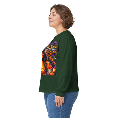 Halloween Witch Pumpkin Long Sleeve Tee — "Glam to Give a Boo!" Graphic Shirt