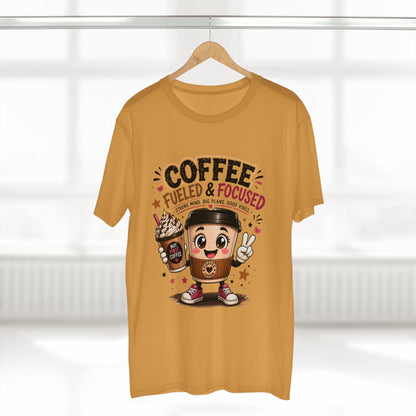 Coffee Fueled & Focused Tee — Cute Cartoon Coffee Cup Graphic Shirt