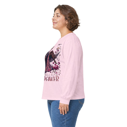Long Sleeve Tee — 'She Is The Shadow' Gothic Floral Art Shirt