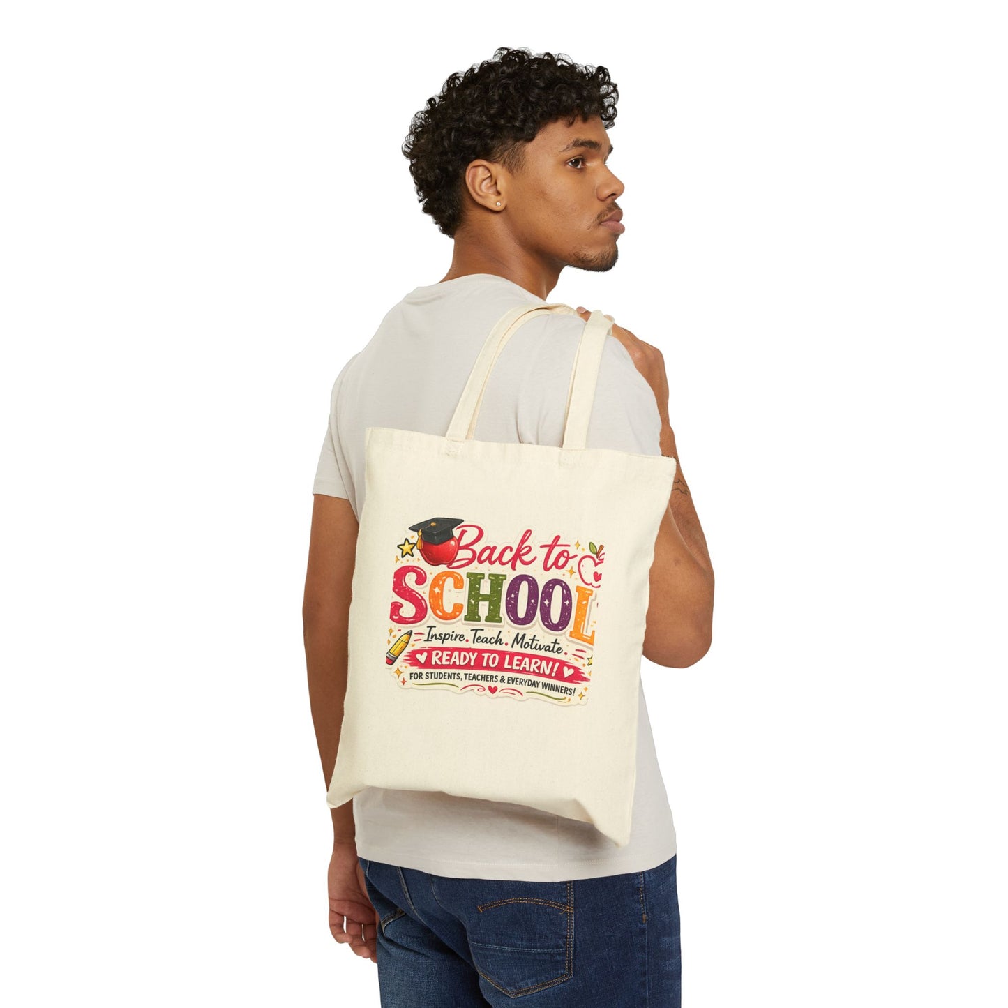 Back to School Canvas Tote Bag - 'Back to School: Inspire, Teach, Motivate' Teacher Gift