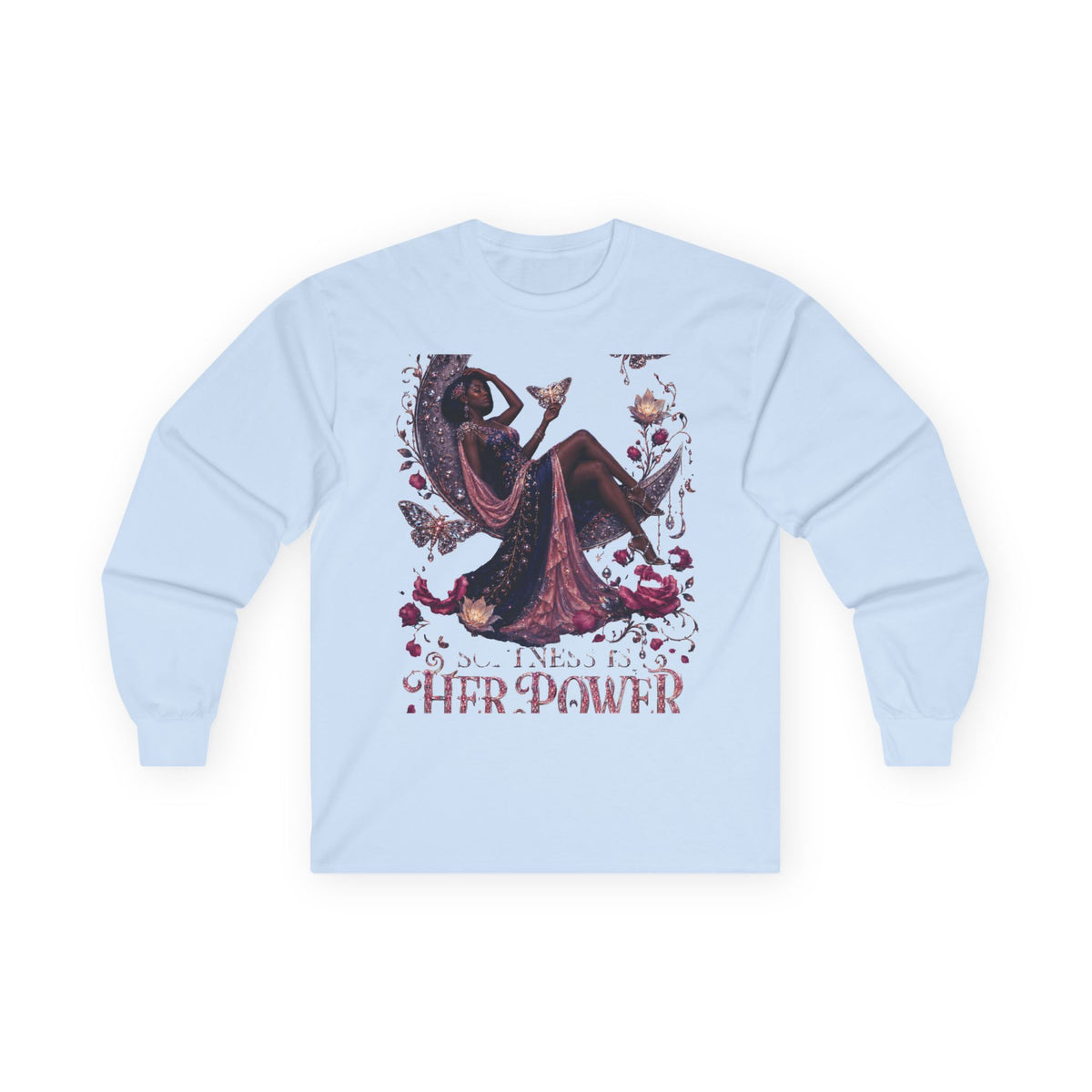 Long Sleeve Tee — 'She Is The Shadow' Gothic Floral Art Shirt