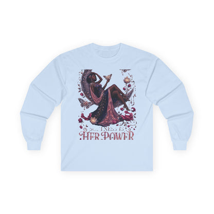 Long Sleeve Tee — 'She Is The Shadow' Gothic Floral Art Shirt