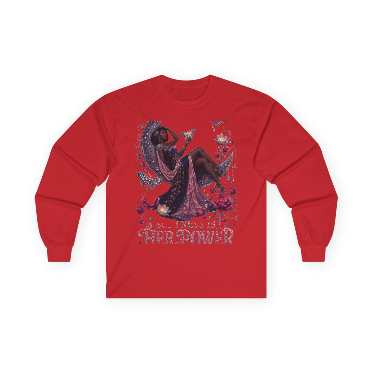Long Sleeve Tee — 'She Is The Shadow' Gothic Floral Art Shirt
