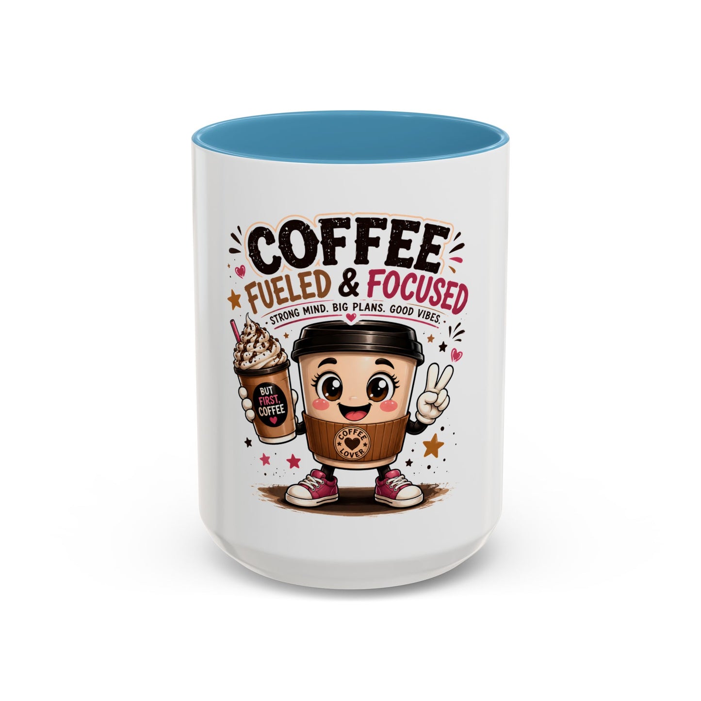 Coffee Fueled & Focused Mug — Cute Cartoon Coffee Cup Gift (11/15oz)