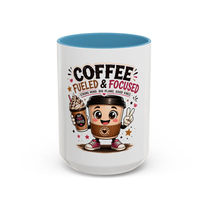 Coffee Fueled & Focused Mug — Cute Cartoon Coffee Cup Gift (11/15oz)