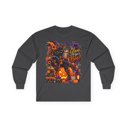 Halloween Witch Pumpkin Long Sleeve Tee — "Glam to Give a Boo!" Graphic Shirt