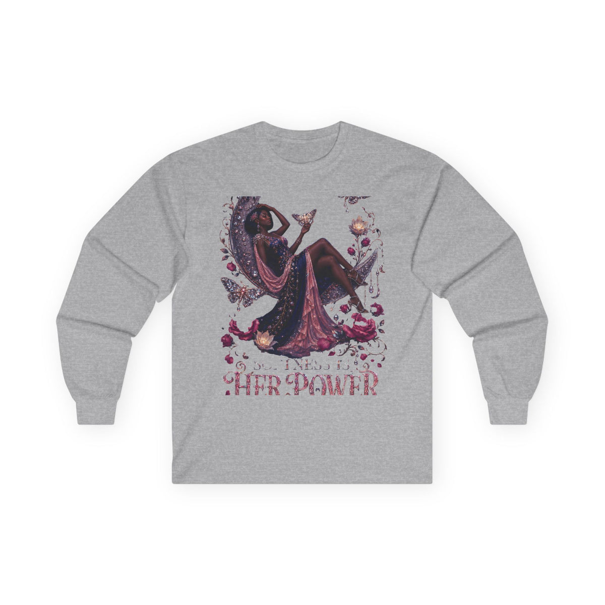 Long Sleeve Tee — 'She Is The Shadow' Gothic Floral Art Shirt