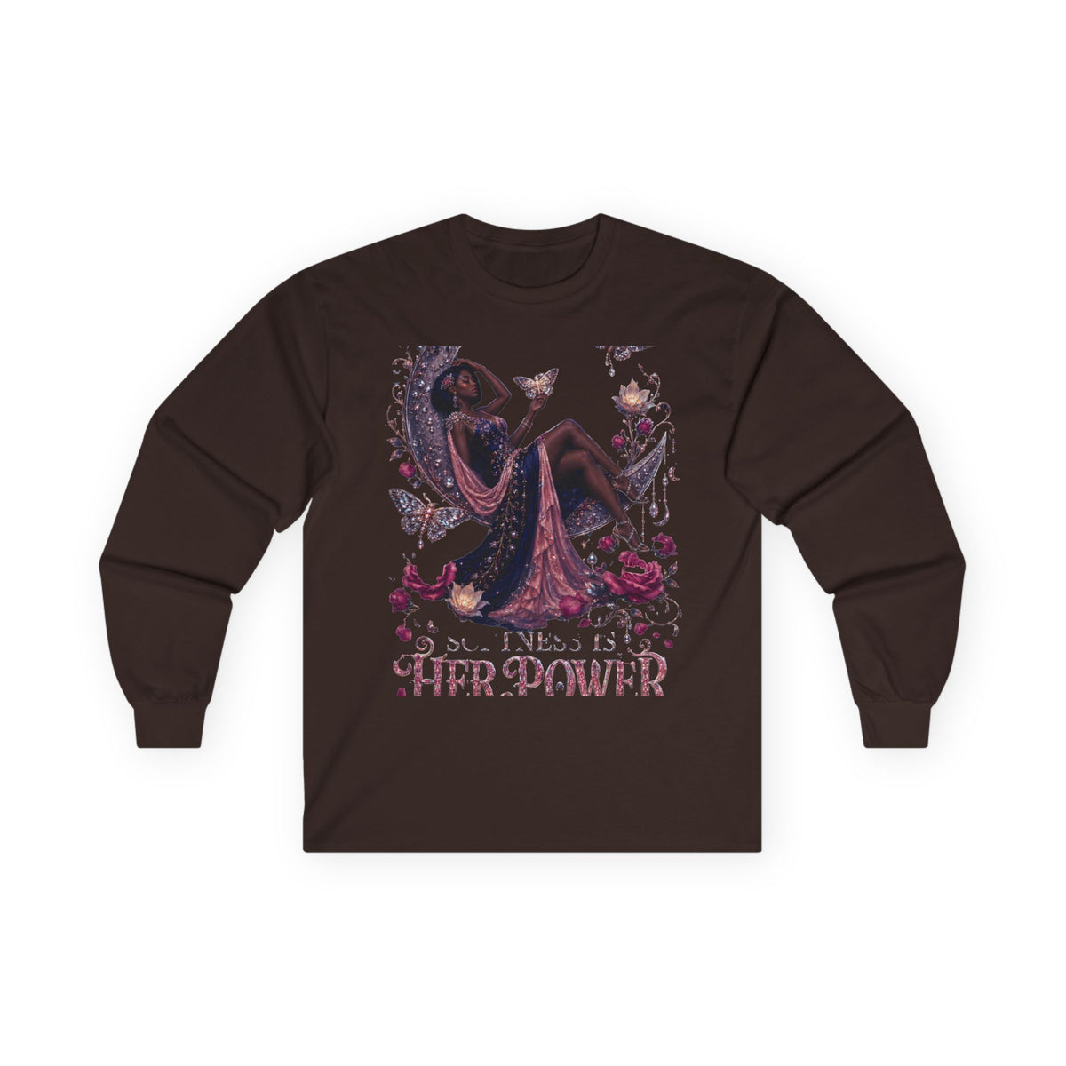 Long Sleeve Tee — 'She Is The Shadow' Gothic Floral Art Shirt