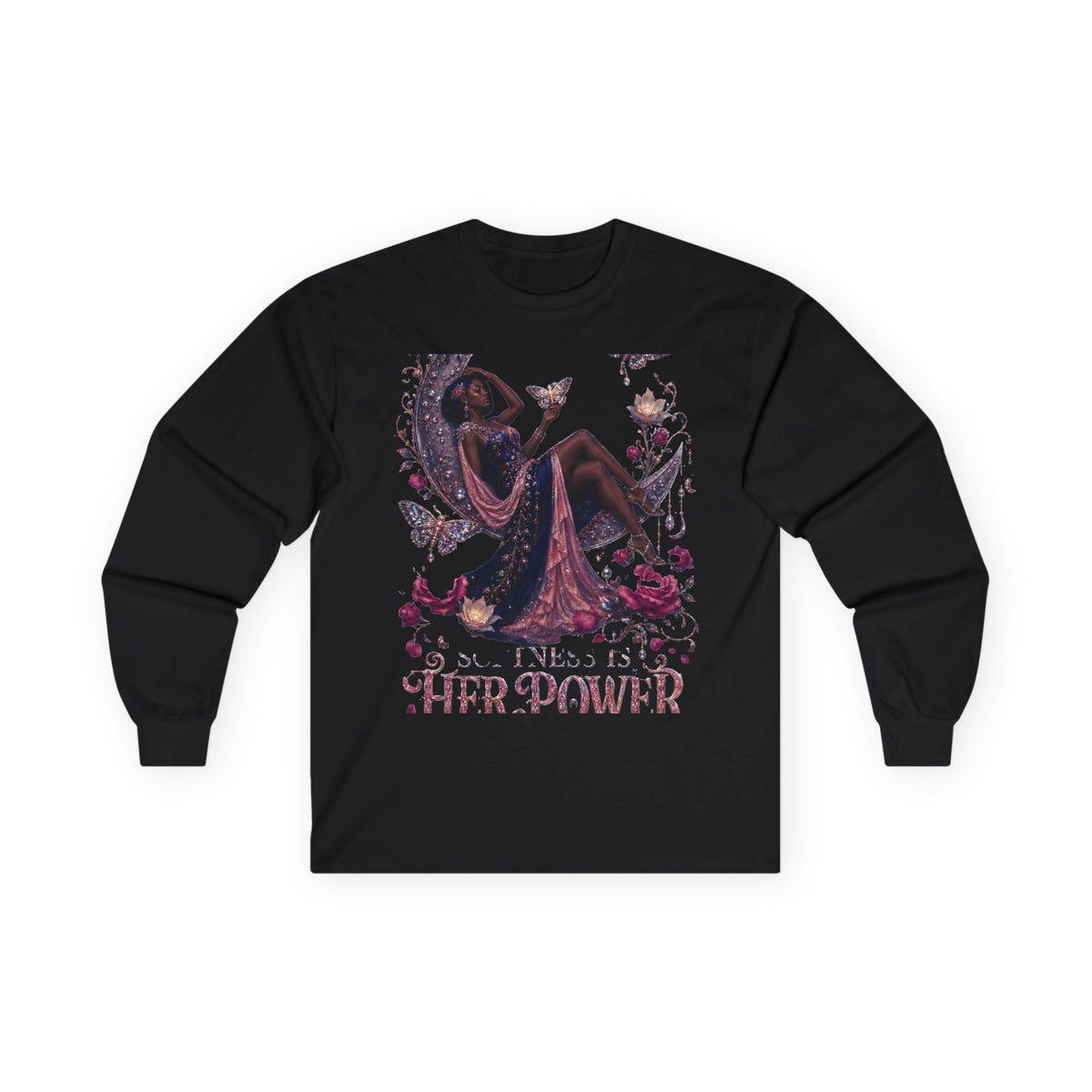 Long Sleeve Tee — 'She Is The Shadow' Gothic Floral Art Shirt