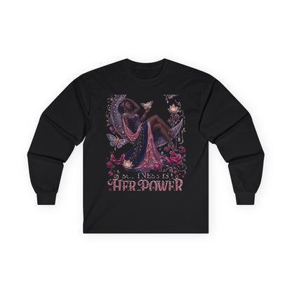 Long Sleeve Tee — 'She Is The Shadow' Gothic Floral Art Shirt