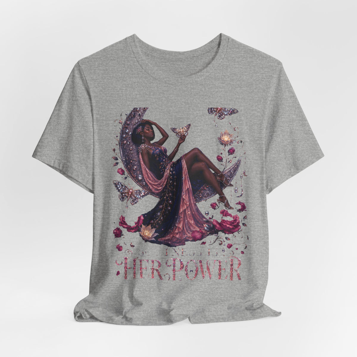 Her Power Tee — Empowering Moon Goddess Women’s Graphic T-Shirt