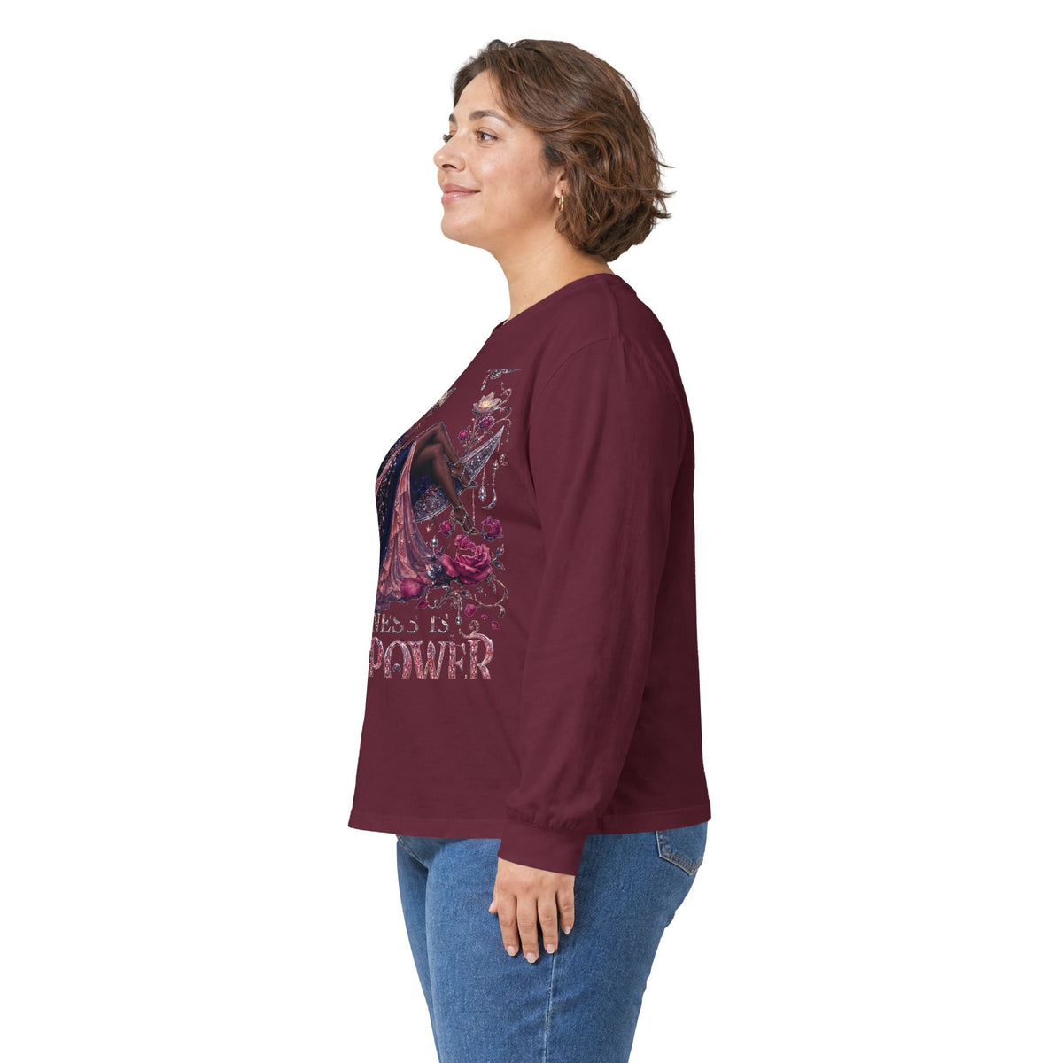 Long Sleeve Tee — 'She Is The Shadow' Gothic Floral Art Shirt
