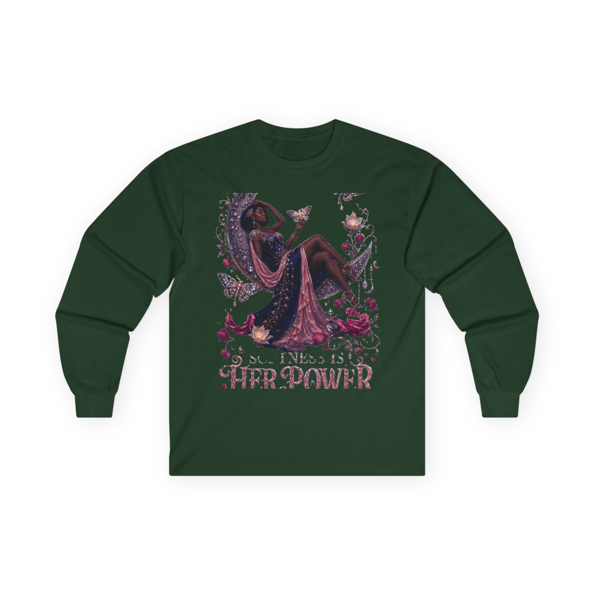 Long Sleeve Tee — 'She Is The Shadow' Gothic Floral Art Shirt