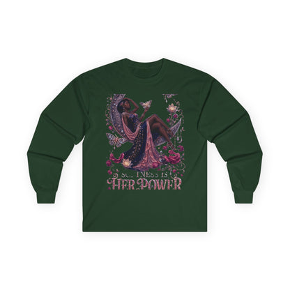 Long Sleeve Tee — 'She Is The Shadow' Gothic Floral Art Shirt