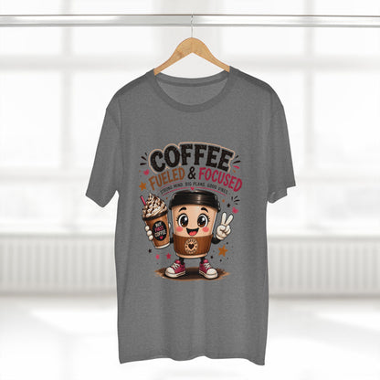 Coffee Fueled & Focused Tee — Cute Cartoon Coffee Cup Graphic Shirt