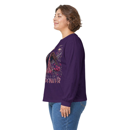 Long Sleeve Tee — 'She Is The Shadow' Gothic Floral Art Shirt