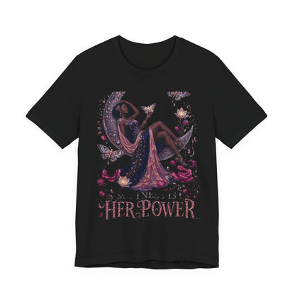 Her Power Tee — Empowering Moon Goddess Women’s Graphic T-Shirt