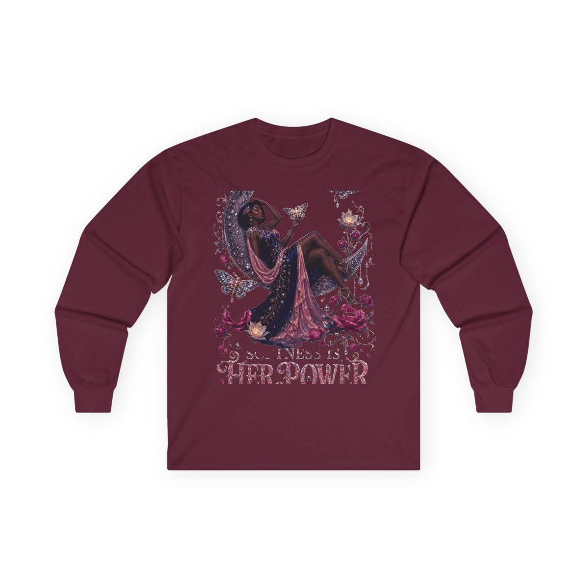 Long Sleeve Tee — 'She Is The Shadow' Gothic Floral Art Shirt