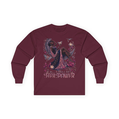 Long Sleeve Tee — 'She Is The Shadow' Gothic Floral Art Shirt