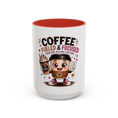 Coffee Fueled & Focused Mug — Cute Cartoon Coffee Cup Gift (11/15oz)