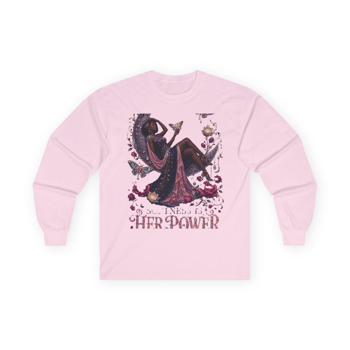 Long Sleeve Tee — 'She Is The Shadow' Gothic Floral Art Shirt