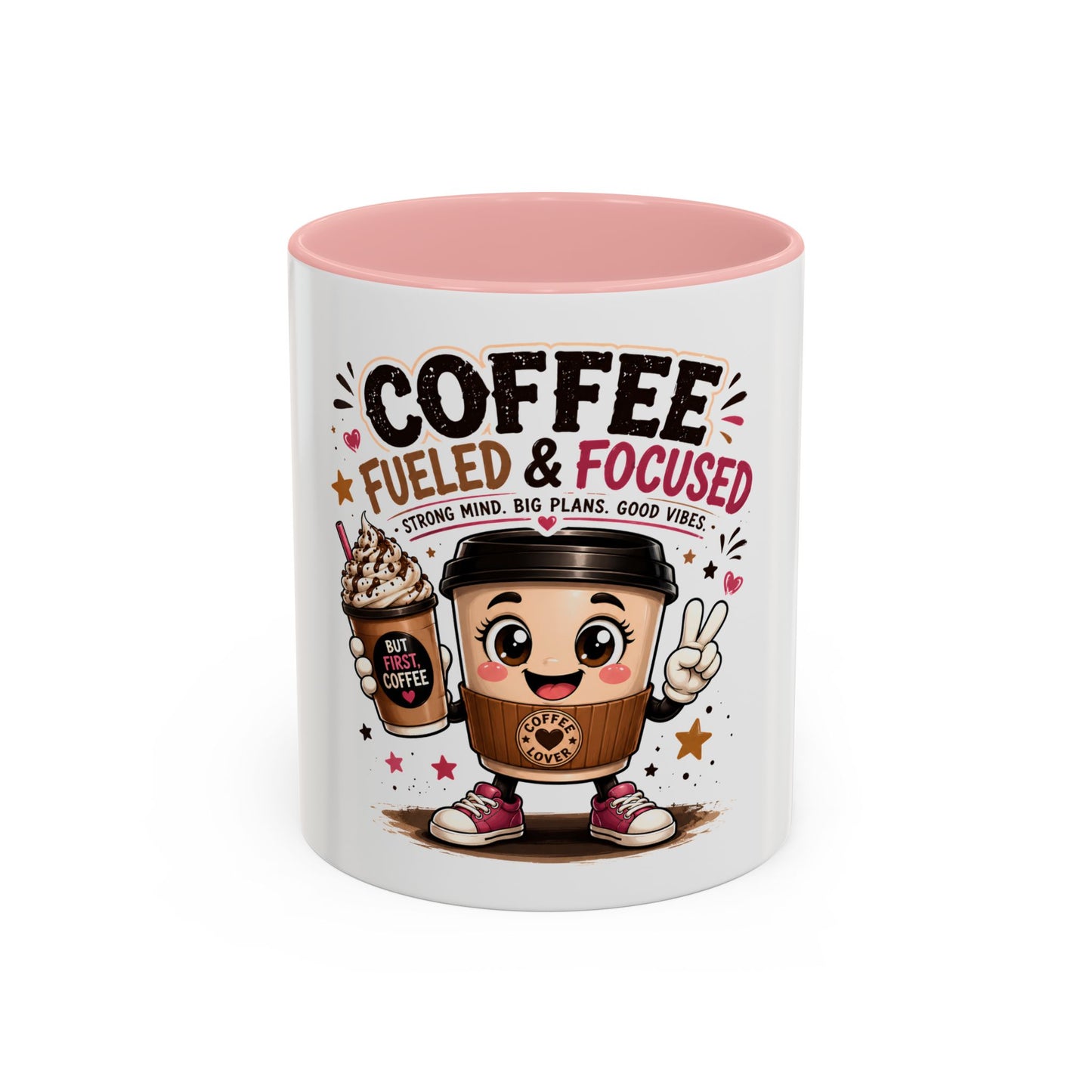Coffee Fueled & Focused Mug — Cute Cartoon Coffee Cup Gift (11/15oz)