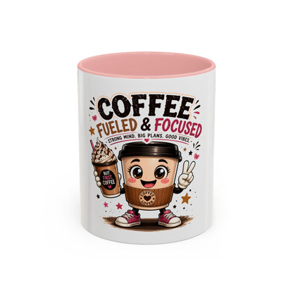 Coffee Fueled & Focused Mug — Cute Cartoon Coffee Cup Gift (11/15oz)