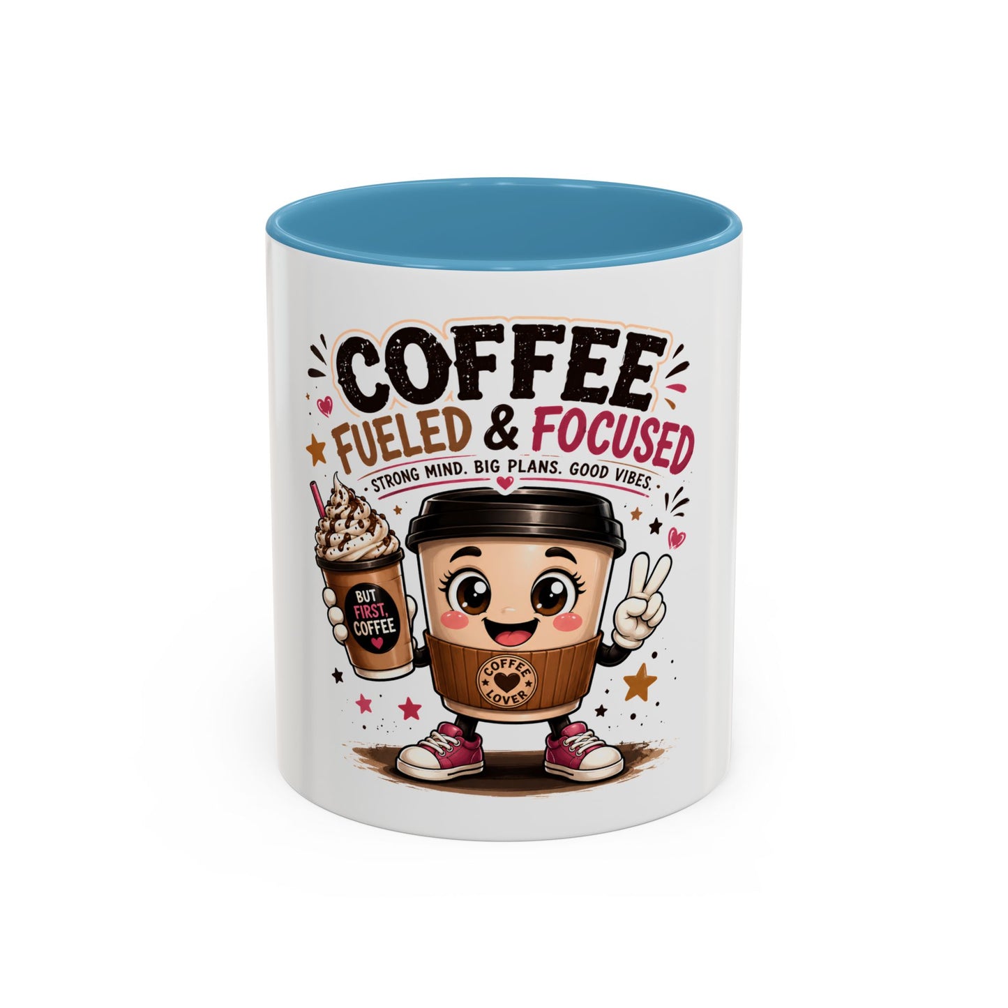 Coffee Fueled & Focused Mug — Cute Cartoon Coffee Cup Gift (11/15oz)
