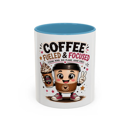Coffee Fueled & Focused Mug — Cute Cartoon Coffee Cup Gift (11/15oz)
