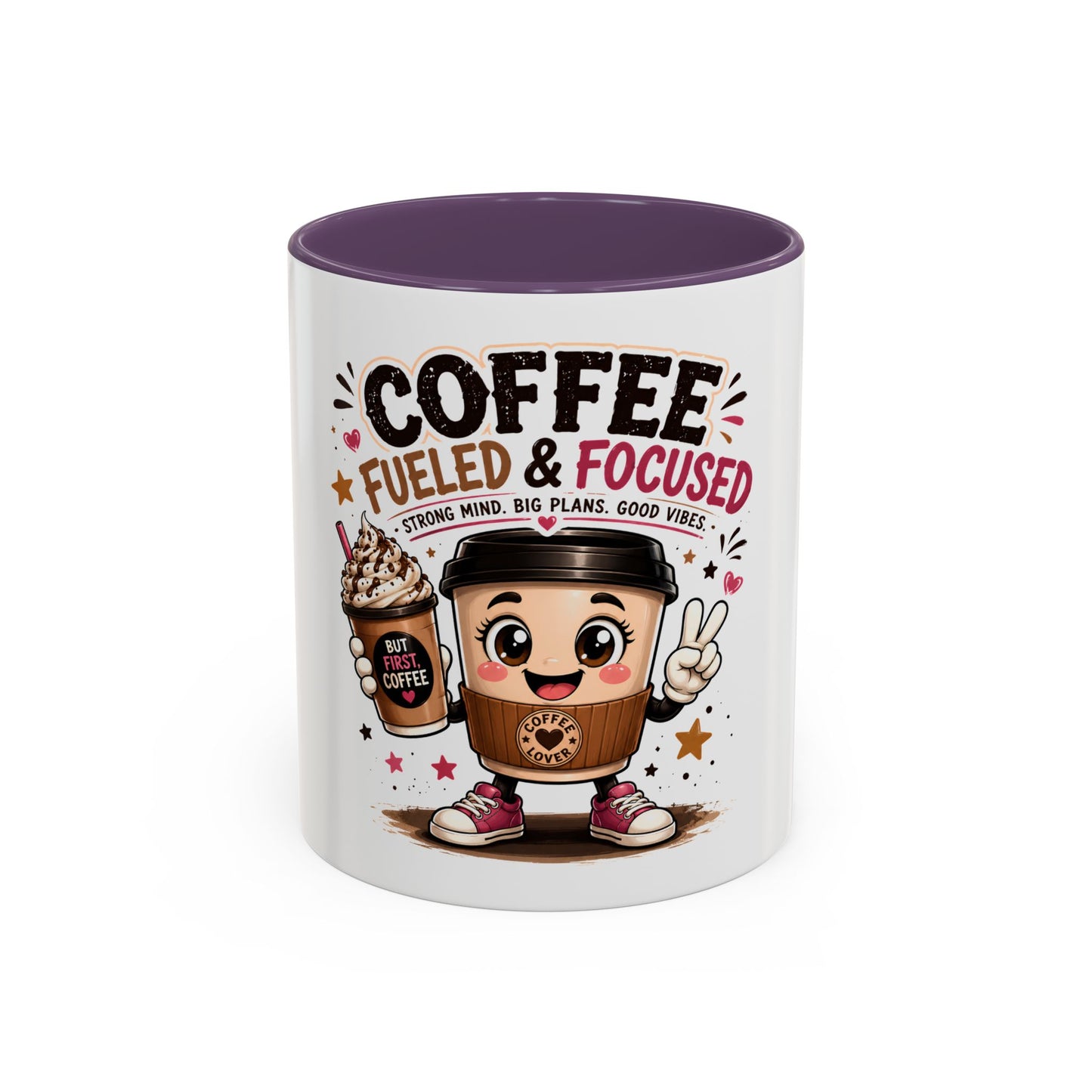 Coffee Fueled & Focused Mug — Cute Cartoon Coffee Cup Gift (11/15oz)
