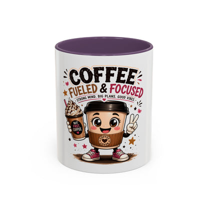 Coffee Fueled & Focused Mug — Cute Cartoon Coffee Cup Gift (11/15oz)