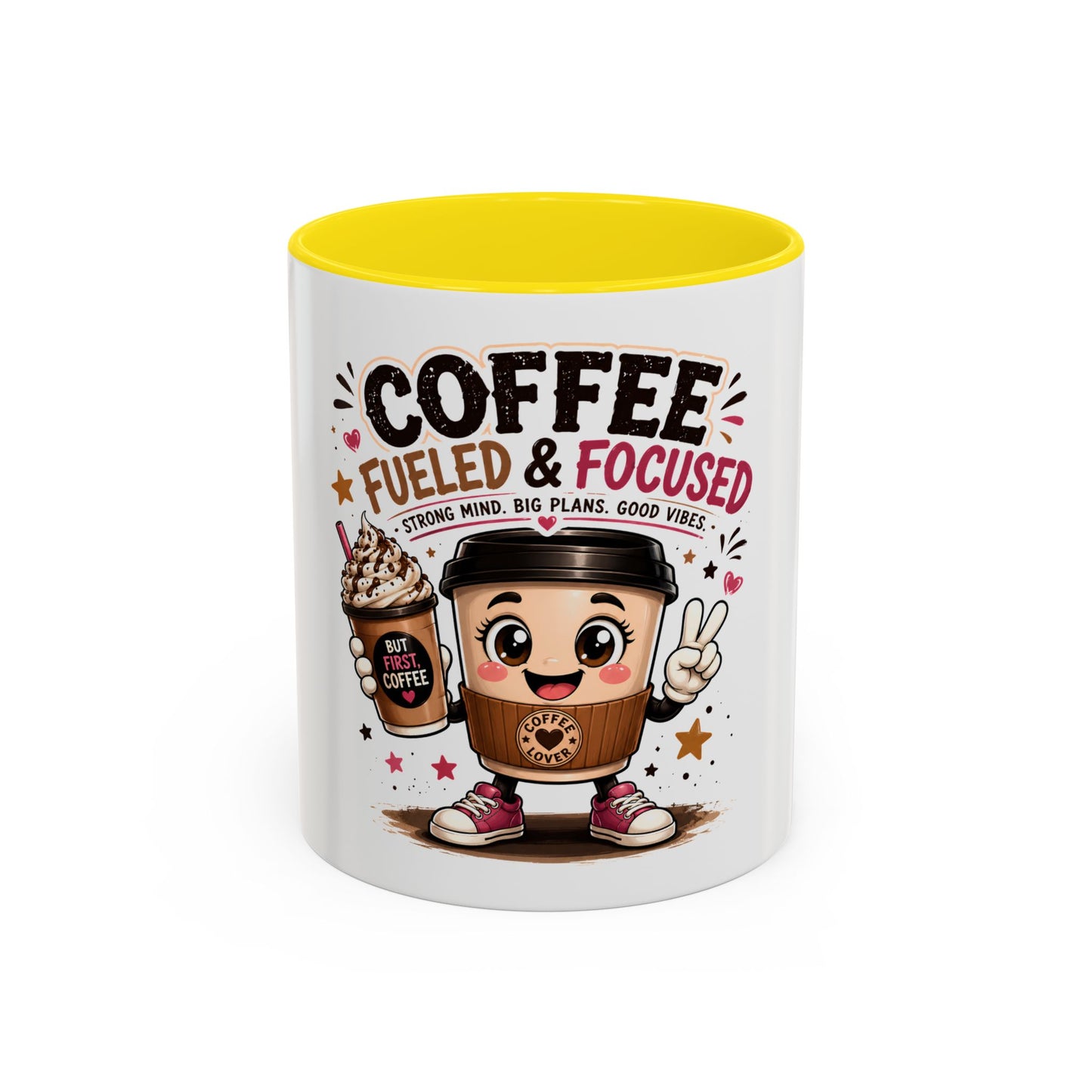 Coffee Fueled & Focused Mug — Cute Cartoon Coffee Cup Gift (11/15oz)