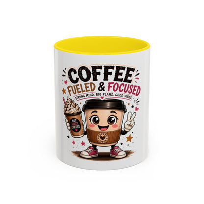 Coffee Fueled & Focused Mug — Cute Cartoon Coffee Cup Gift (11/15oz)