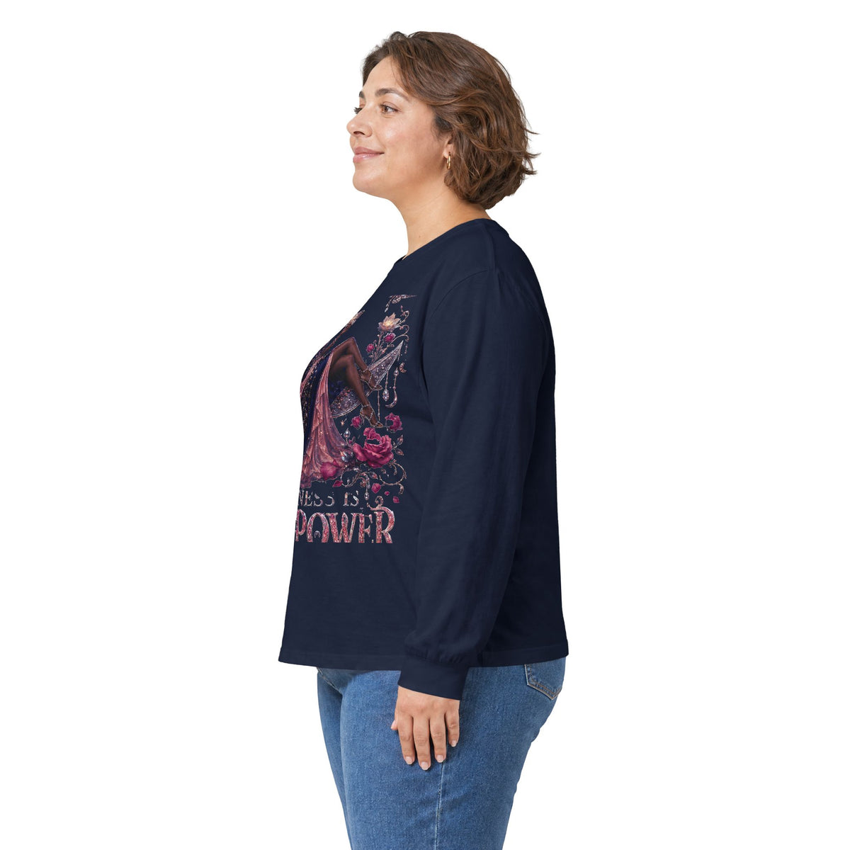 Long Sleeve Tee — 'She Is The Shadow' Gothic Floral Art Shirt