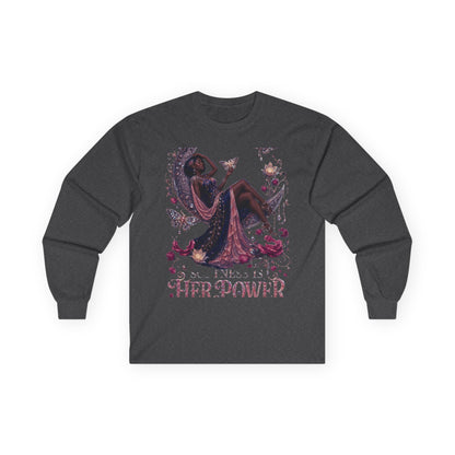 Long Sleeve Tee — 'She Is The Shadow' Gothic Floral Art Shirt