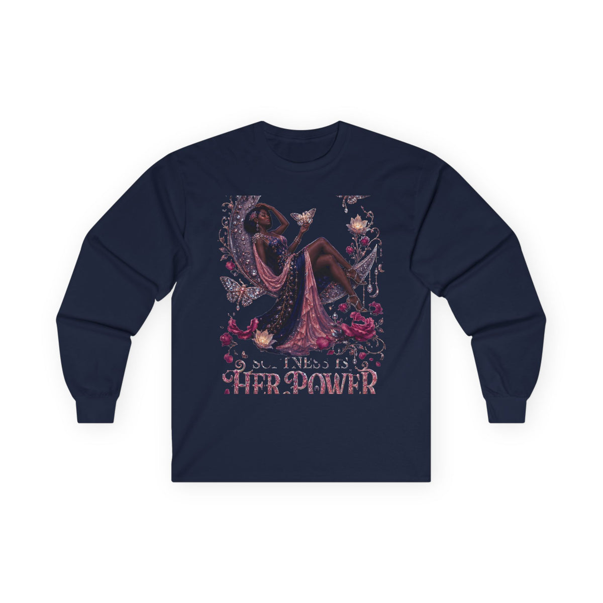 Long Sleeve Tee — 'She Is The Shadow' Gothic Floral Art Shirt