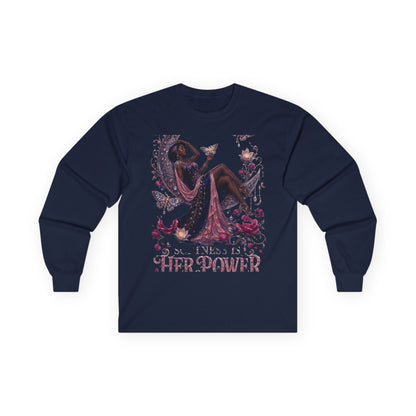 Long Sleeve Tee — 'She Is The Shadow' Gothic Floral Art Shirt