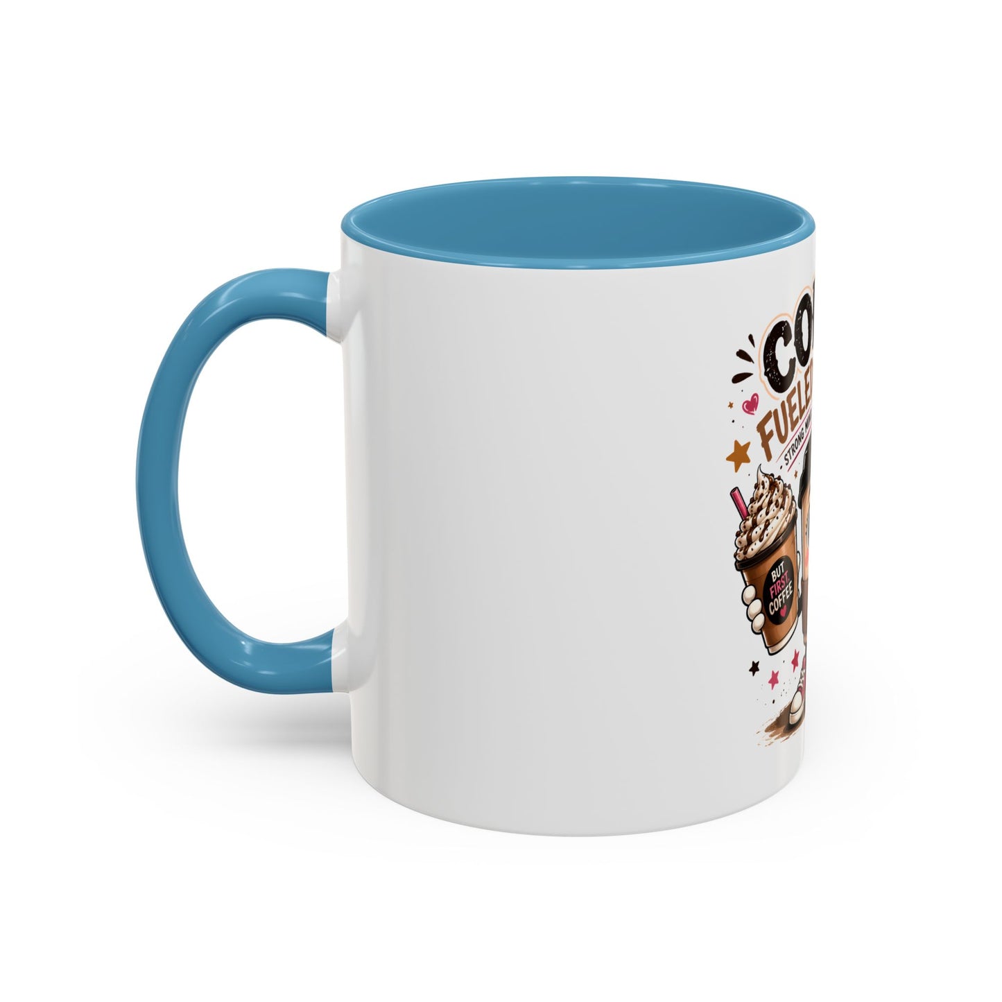 Coffee Fueled & Focused Mug — Cute Cartoon Coffee Cup Gift (11/15oz)