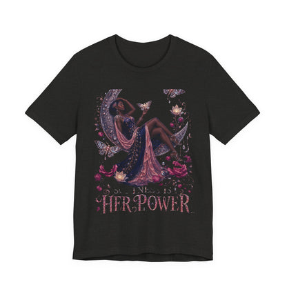 Her Power Tee — Empowering Moon Goddess Women’s Graphic T-Shirt
