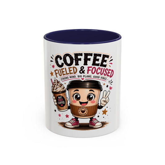 Coffee Fueled & Focused Mug — Cute Cartoon Coffee Cup Gift (11/15oz)
