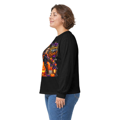 Halloween Witch Pumpkin Long Sleeve Tee — "Glam to Give a Boo!" Graphic Shirt