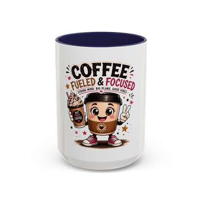 Coffee Fueled & Focused Mug — Cute Cartoon Coffee Cup Gift (11/15oz)