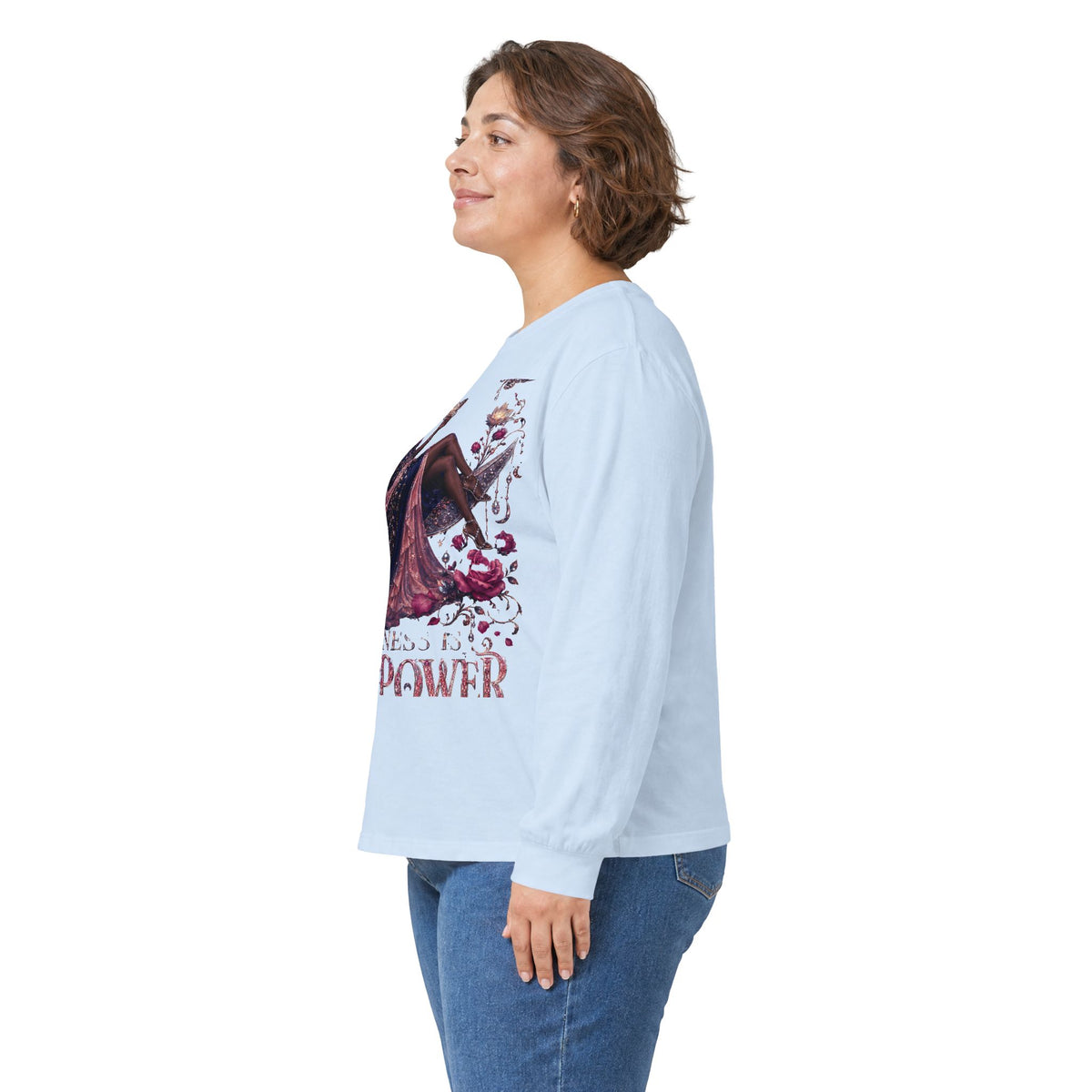 Long Sleeve Tee — 'She Is The Shadow' Gothic Floral Art Shirt