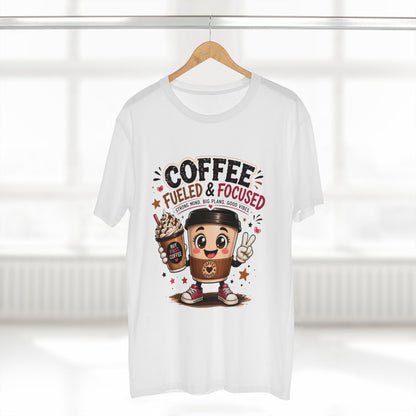 Coffee Fueled & Focused Tee — Cute Cartoon Coffee Cup Graphic Shirt